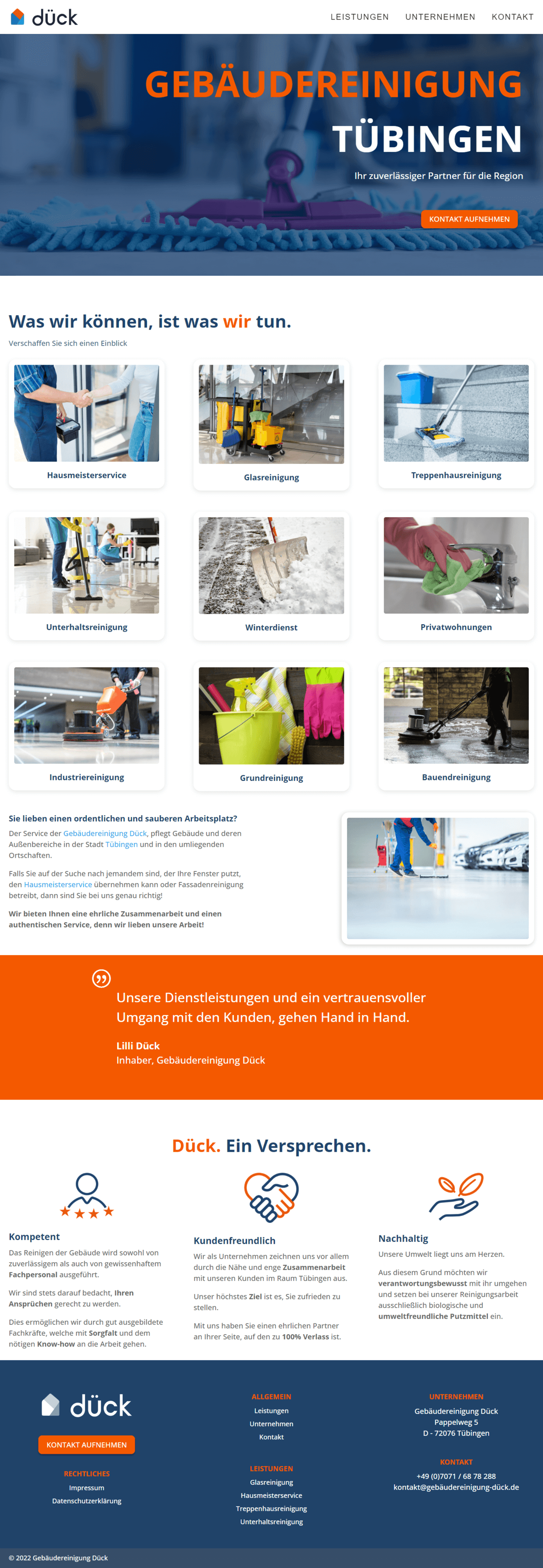 Internetauftritt für Gebäudereinigung Dück