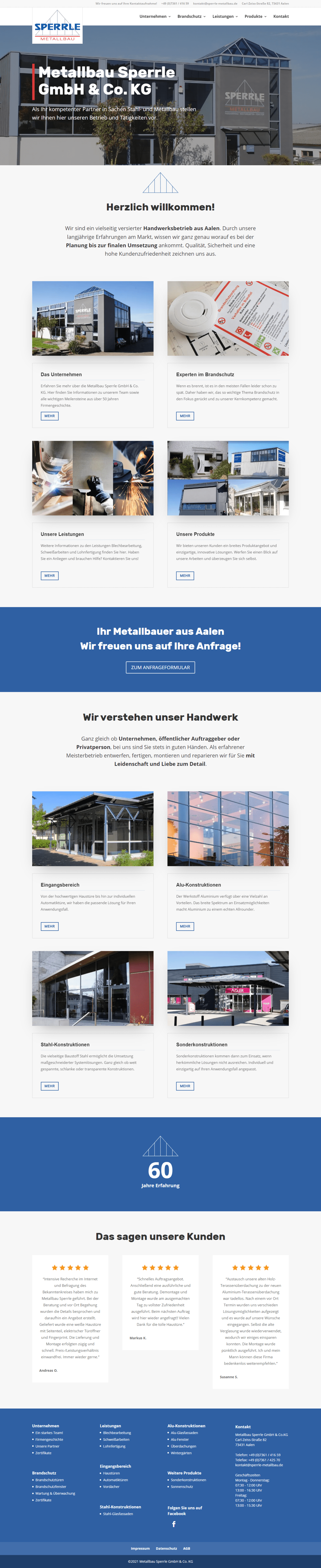 Internetauftritt der Sperrle Metallbau GmbH & Co. KG